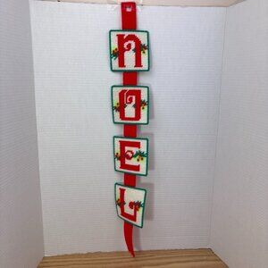 Vintage Noel Wall Hanging Plastic Canvas Needlepoint Christmas Cottagecore Door